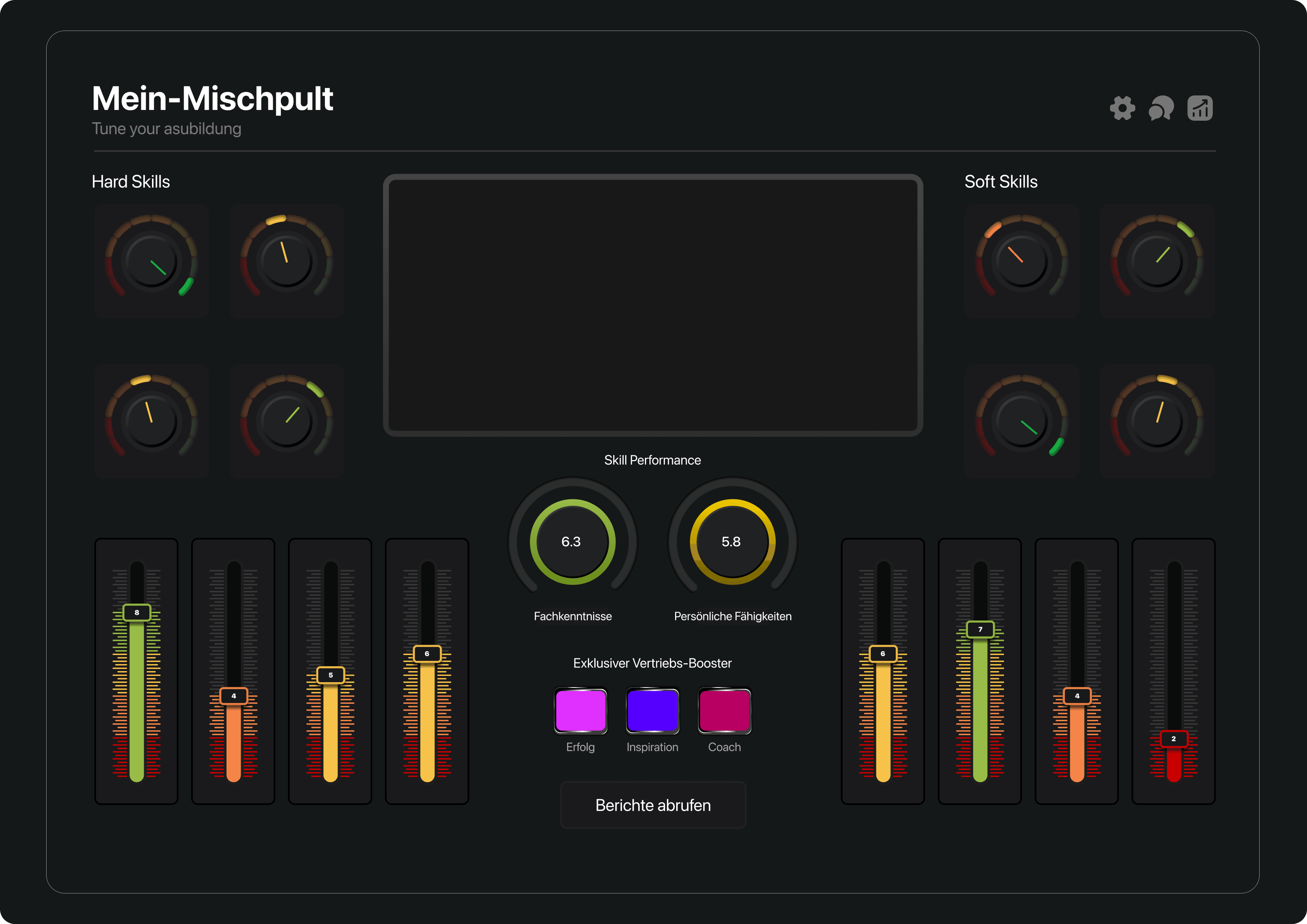Modernes digitales Mischpult-Interface mit Neon-Akzenten